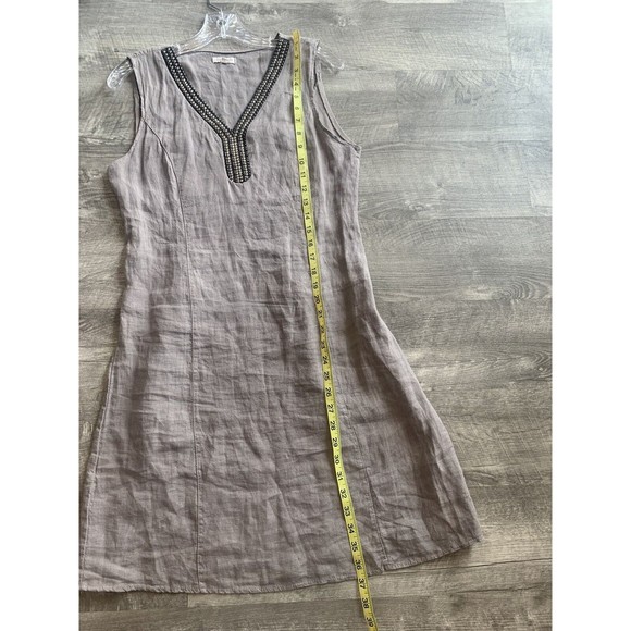 Lina Tomei Italy 100% Linen Dress Embellished Neck Gray Size Small - Picture 12 of 14
